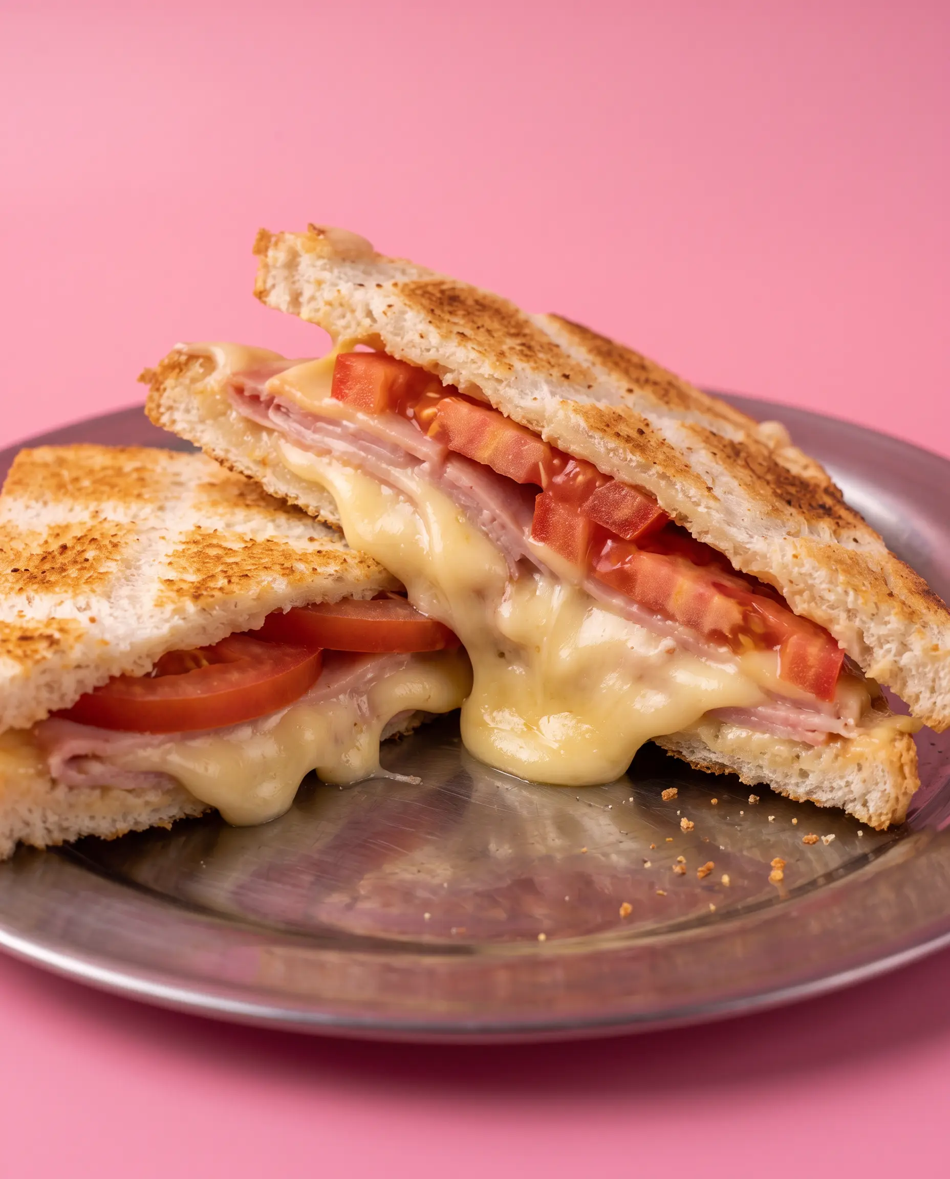 Sándwich tostado de jamón cocido, queso y tomate