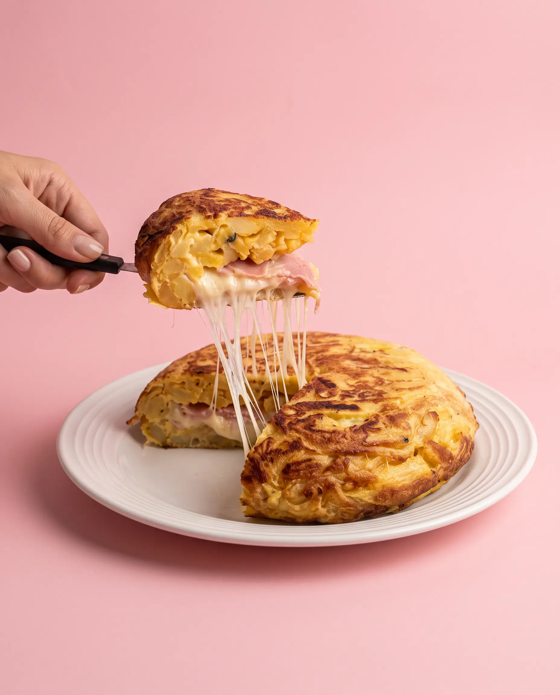 Tortilla rellena con jamón y queso