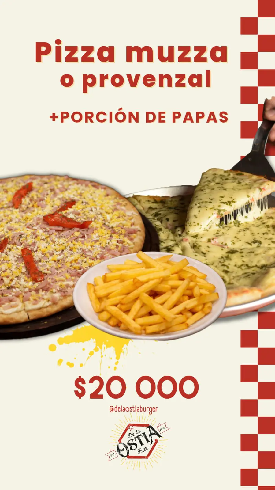 pizza muzza o provenzal + papas fritas